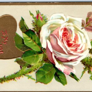 c1910s Simple To My Valentine Embossed Rose Gilt Heart RaphaelTuck Postcard A184