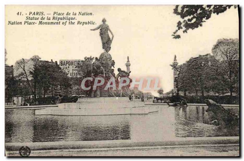 Old Postcard Paris Place de La Nation Statue of the Republic
