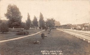 J68/ Ames Iowa RPPC Postcard c1920 North Western Railroad Depot  85