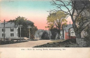 MAIN STREET SOUTH MATTAWAMKEAG MAINE MEDICAL SIGN POSTCARD (c. 1905) 