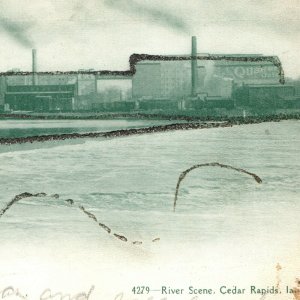 1900s Cedar Rapids, IA River Quaker Oats Factory Photo Souvenir Postcard Mica A8