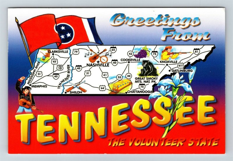 Memphis Map Postcard The Volunteer State Nashville Flag Seal etc Tennessee 