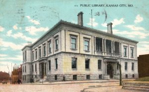 Vintage Postcard 1908 Public Library Building Historical Landmark Kansas City MO