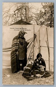 AMERICAN INDIAN CHIEF & FAMILY ANTIQUE REAL PHOTO POSTCARD RPPC 1909 by W.MARTIN