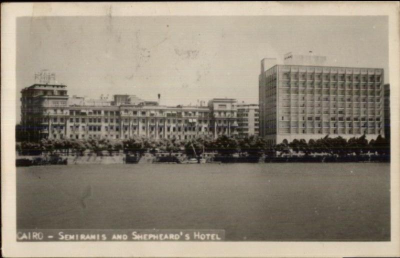 Cairo Egypt Semiramis & Shepheard's Hotel Real Photo Postcard