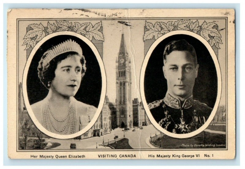 1939 Majesty Queen Elizabeth And Majesty King George VI Visiting Canada Postcard 