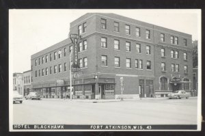 RPPC FORT ADKINSON WISCONSIN DOWNTOWN HOTEL BLACKHAWK REAL PHOTO POSTCARD