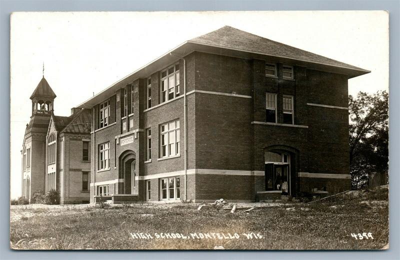 MONTELLO WI HIGH SCHOOL 1917 ANTIQUE REAL PHOTO POSTCARD RPPC w/ CORK CANCEL