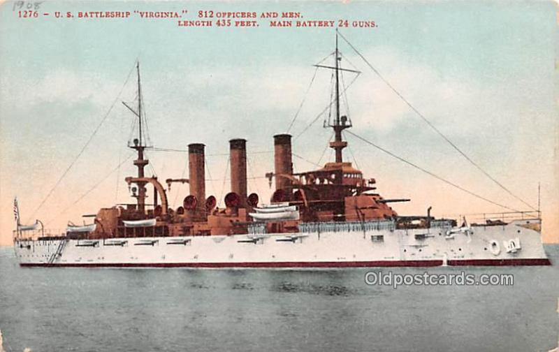 Military Battleship Postcard, Old Vintage Antique Military Ship Post Card U.S...