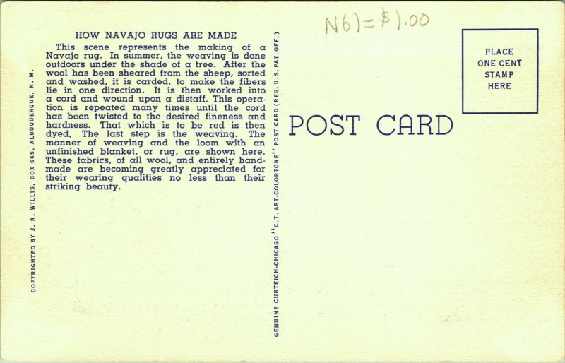 How Navajo Indian Rugs are Made woman weaving New Mexico Postcard