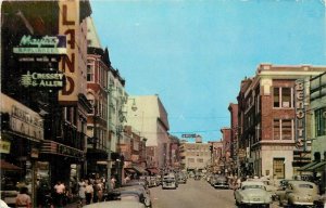 1950s Lewiston Maine Looking up Lisbon Street autos occupation Postcard 26-332