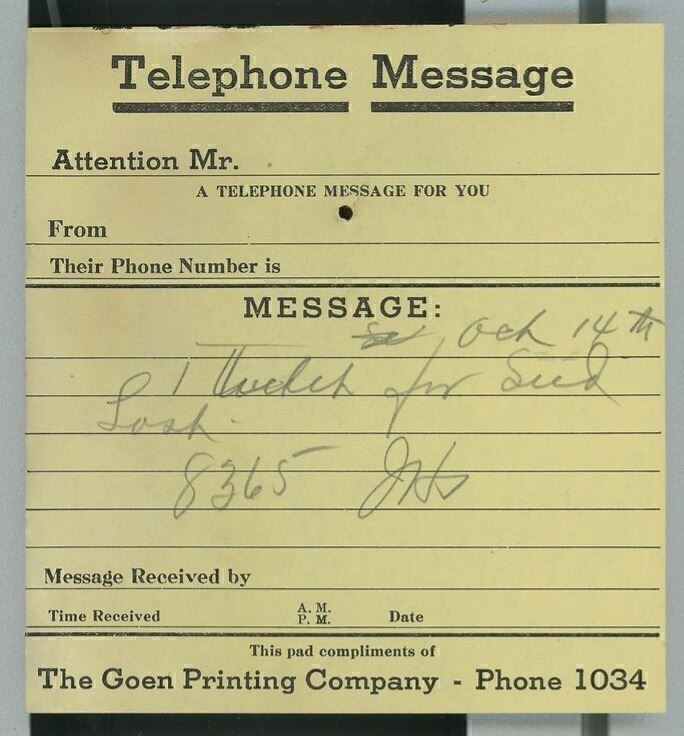 1960s The Goen Printing Company Phone 1034 Telephone Message A88