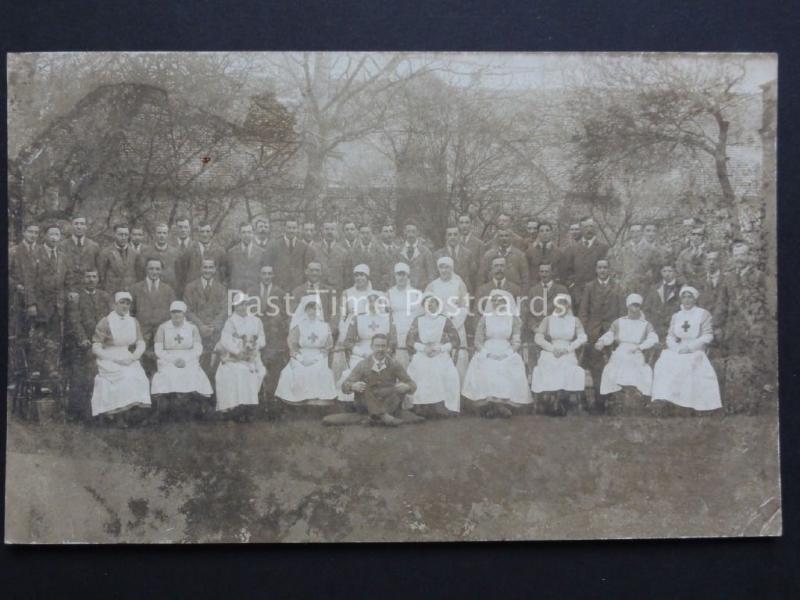 Group Portrait Red Cross Nurses & Men in Suits RP PC by Horace Dudley, West Mid