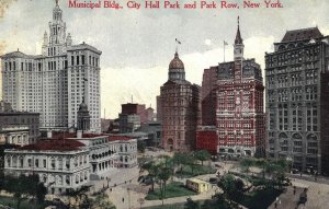 VINTAGE POSTCARD MUNICIPAL BUILDING CITY HALL AND PARK ROW NEW YORK CITY 1912