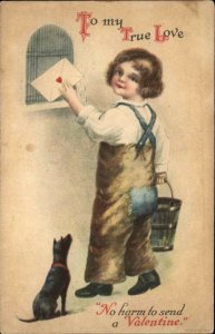 Valentine - Little Boy Mails Card Unsigned Clapsaddle c1910 Postcard
