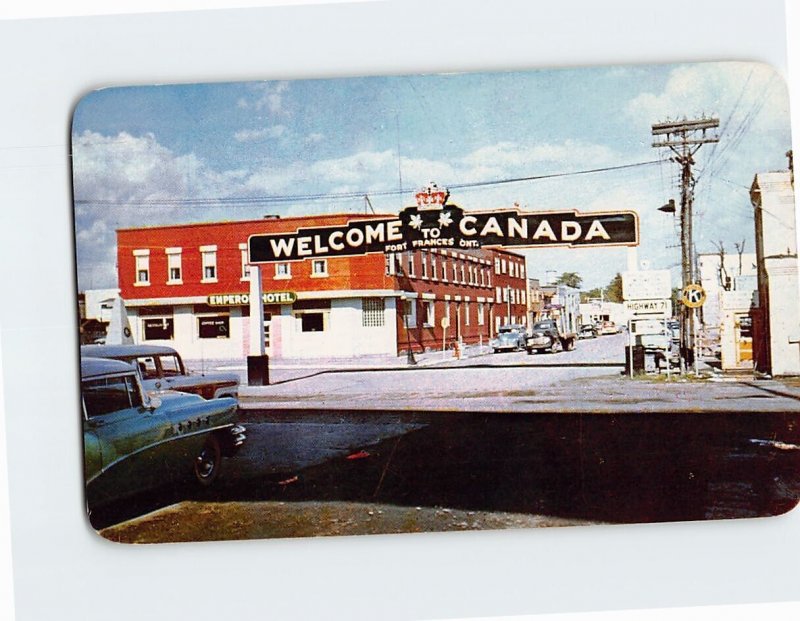 Postcard Welcome Arch, the Rainy River Gateway to Canada, Fort Frances, Canada