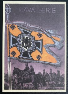 Mint WW 2 Germany Color Picture Postcard Cavalry Division Soldiers FLag