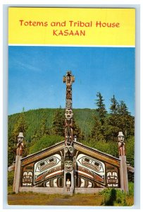 View Of Totems And Tribal House Kasaan Alaska AK Unposted Vintage Postcard