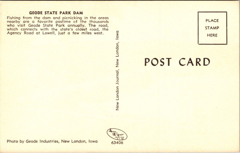 Scenic View Car Traveling Geode State Park Dam Forestry PPL Postcard Unused UNP 