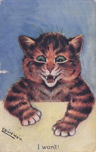 Louis Wain I Won't Original Cat Antique Card Some Faults
