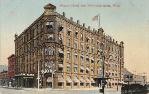 WAYNE HOTEL & PAVILION Detroit, MI Jefferson Ave c1910s Vintage Postcard