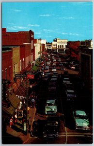 Vtg Hickory NC Downtown Street View Clarks Drug Store Belks Cars 1950s Postcard