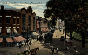 Westerly Rhode Island RI High Street Scene Trolley Streetcar Vintage Postcard