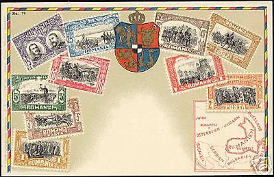 Romania, STAMP Postcard, Coat of Arms, Map (ca. 1910)