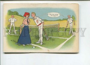 471790 RENE BULL Comic TENNIS Sport FLIRT In Love Vintage postcard