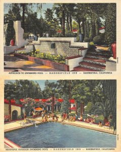 CA, California BAKERSFIELD INN  Pool & Approach ROADSIDE *Two* c1940's Postcards