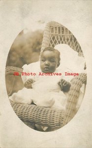 Black Americana, RPPC, Baby in White Sitting in Wicker Rocking Chair, Photo