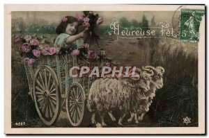 Old Postcard Happy Sheep Child Fete