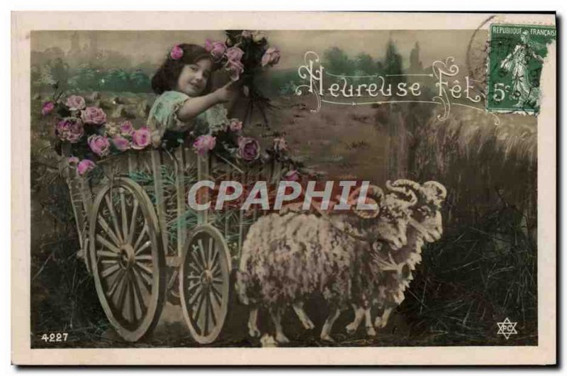 Old Postcard Happy Sheep Child Fete