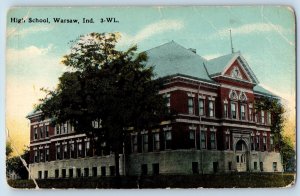 Warsaw Indiana IN Postcard High School Building Exterior c1910's Antique Trees