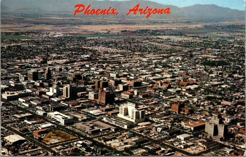 Vtg Phoenix Arizona AZ Aerial View of Downtown Postcard