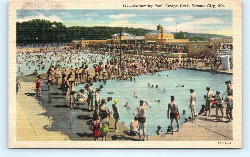 Postcard MO Kansas City Swimming Pool Swope Park Vintage Linen H16