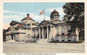 Caregie Free Library First Baptist Church Charlotte NC USA Postcard