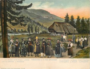 Folk types Germany Schwarzwald costumes double postcard 1902