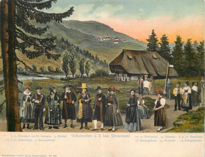 Folk types Germany Schwarzwald costumes double postcard 1902