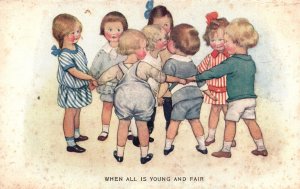 Vintage Postcard When All Is Young and Fair Children Playing Marry Go Round