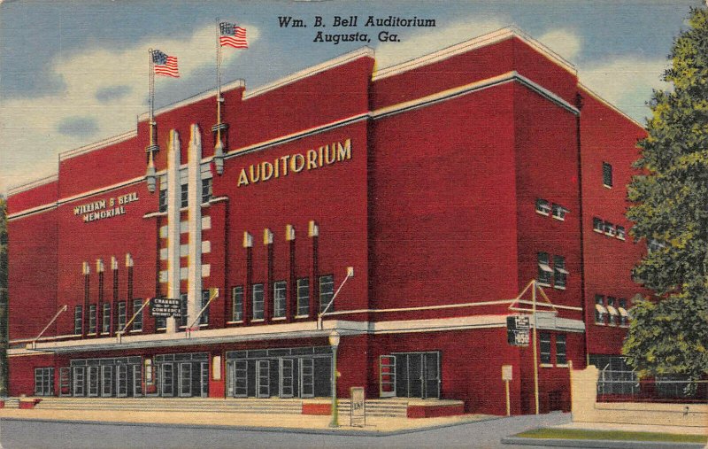 Wm. B. Bell Auditorium, Augusta, GA, Early Linen Postcard, Unused 