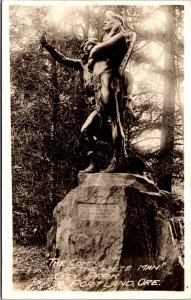 Real Photo PC The Coming of the White Man Statue City Park in Portland, Oregon