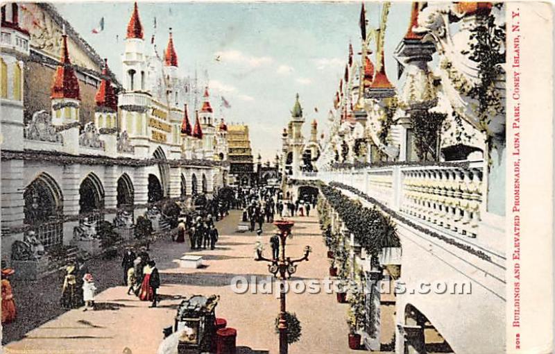 Buildings and Elevated Promenade, Luna Park Coney Island, NY, USA Amusement P...