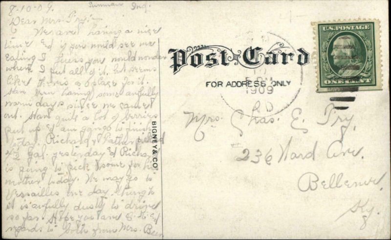 Sunman IN Residence Bigney & Co c1910 Postcard