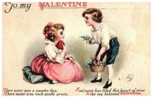 Young Boy and Girl to My Valentine Tuck Postcard 1920