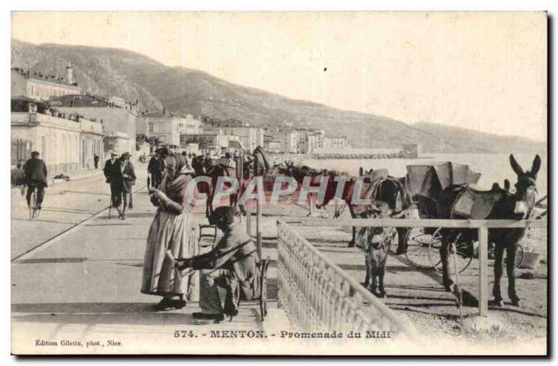 Menton - Promenade du Midi - ane - Old Postcard - donkey