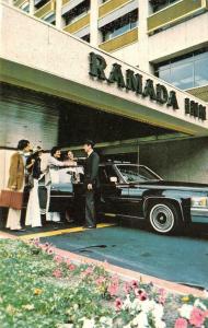 BEVERLY HILLS, CA California RAMADA INN Guests~70's Clothes~Car  Chrome Postcard