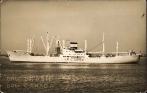 Cargo Ship IFC Lines Bow Brasil c1940s Real Photo Postcard