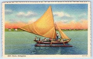 Parao Philippines sailboat Curteich linen Postcard