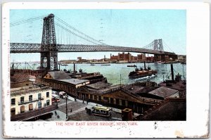 VINTAGE POSTCARD THE NEW EAST RIVER BRIDGE NEW YORK CITY 1905 POSTED TO BELGIUM